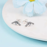 Valentines 925 Silver Wave Stud Earrings Sparkle for Women