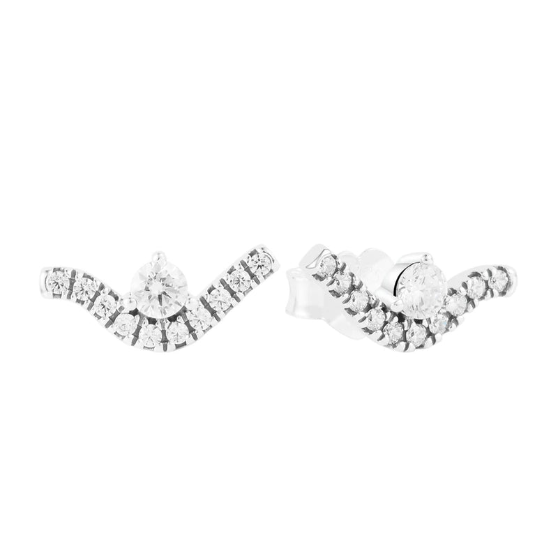 Valentines 925 Silver Wave Stud Earrings Sparkle for Women