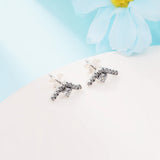 Valentines 925 Silver Wave Stud Earrings Sparkle for Women