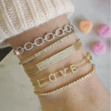 925 Sterling Silver Double Chain Love Letter CZ Love Bracelet