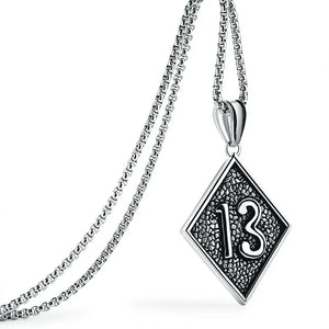 Valily Men's Lucky Number 13 Pendant Necklace Stainless Steel Punk Chain Jewelry