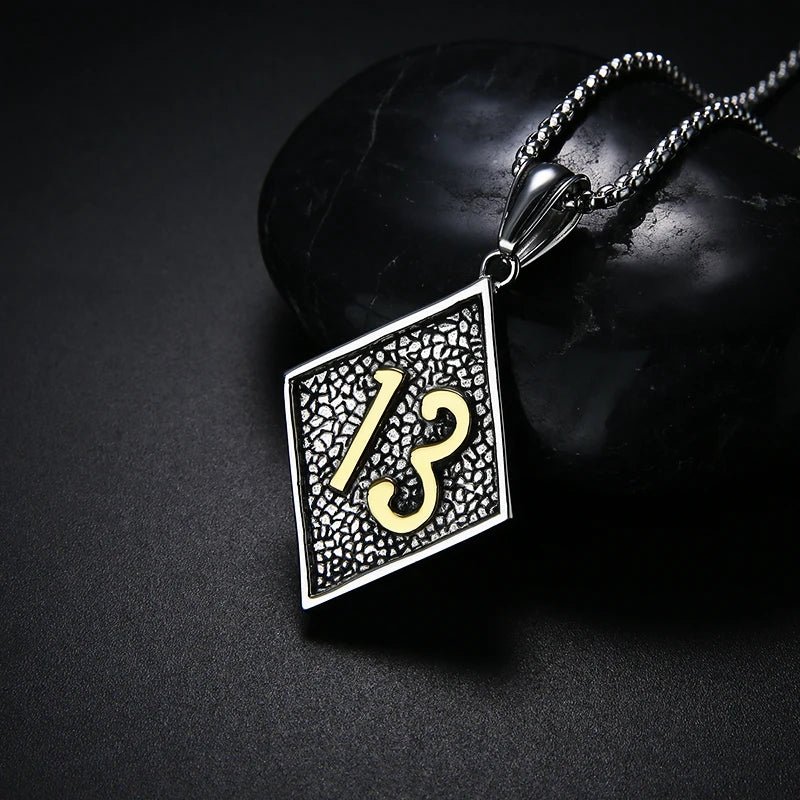 Valily Men's Lucky Number 13 Pendant Necklace Stainless Steel Punk Chain Jewelry