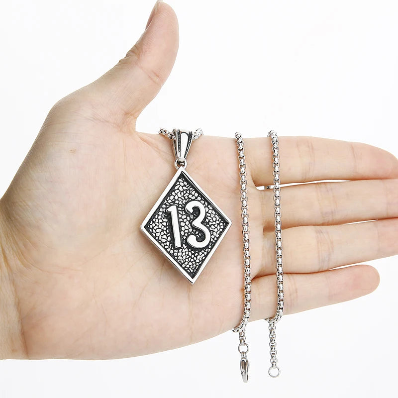 Valily Men's Lucky Number 13 Pendant Necklace Stainless Steel Punk Chain Jewelry