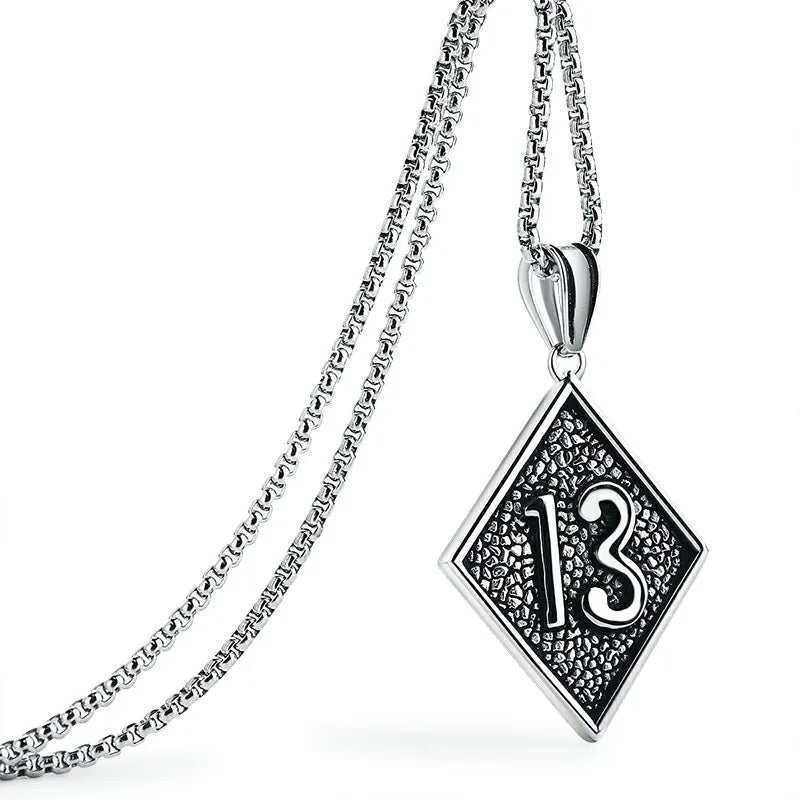 Valily Men's Lucky Number 13 Pendant Necklace Stainless Steel Punk Chain Jewelry