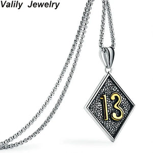 Valily Men's Lucky Number 13 Pendant Necklace Stainless Steel Punk Chain Jewelry