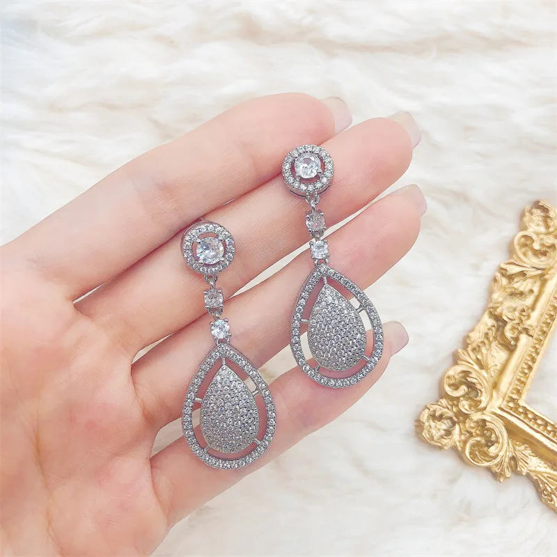 925 Silver Diamond Dangle Earrings for Women Bridal Engagement