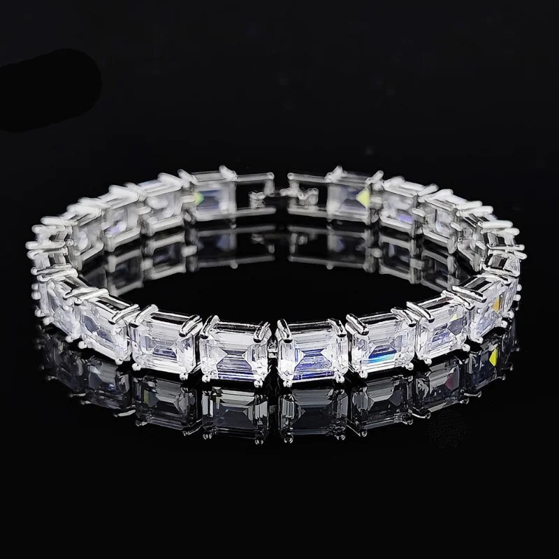Emerald Cut Lab Diamond Bangle Bracelet 14K Engagement Wedding Bracelet