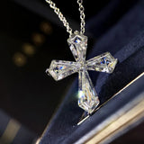 Lab Diamond Cross Pendant 925 Silver Necklace For Women Men Moissanite Jewelry