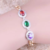 Green Cubic Zirconia Multigem Yellow Plated Link Chain Bracelet