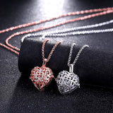 Flowers Zircon Cage Locket Necklace Angel Wings Set