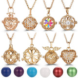 Flowers Zircon Cage Locket Necklace Angel Wings Set
