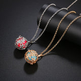 Flowers Zircon Cage Locket Necklace Angel Wings Set