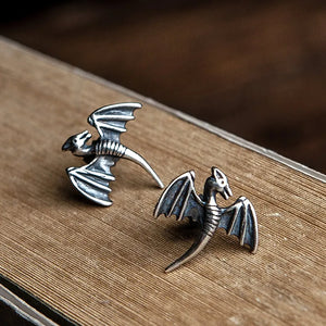 925 Silver Wing Dragon Gothic Stud Earrings Unisex Jewelry