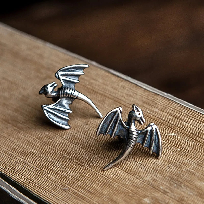 925 Silver Wing Dragon Gothic Stud Earrings Unisex Jewelry
