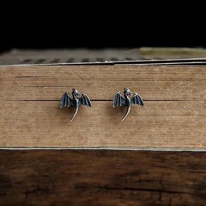 925 Silver Wing Dragon Gothic Stud Earrings Unisex Jewelry