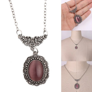 Vampire-Bat Purple Gemstone-Pendant Necklace Chunky Chain