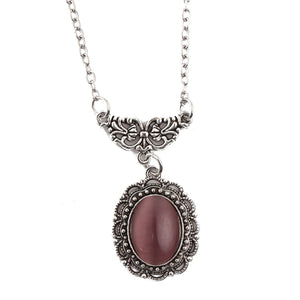 Vampire-Bat Purple Gemstone-Pendant Necklace Chunky Chain