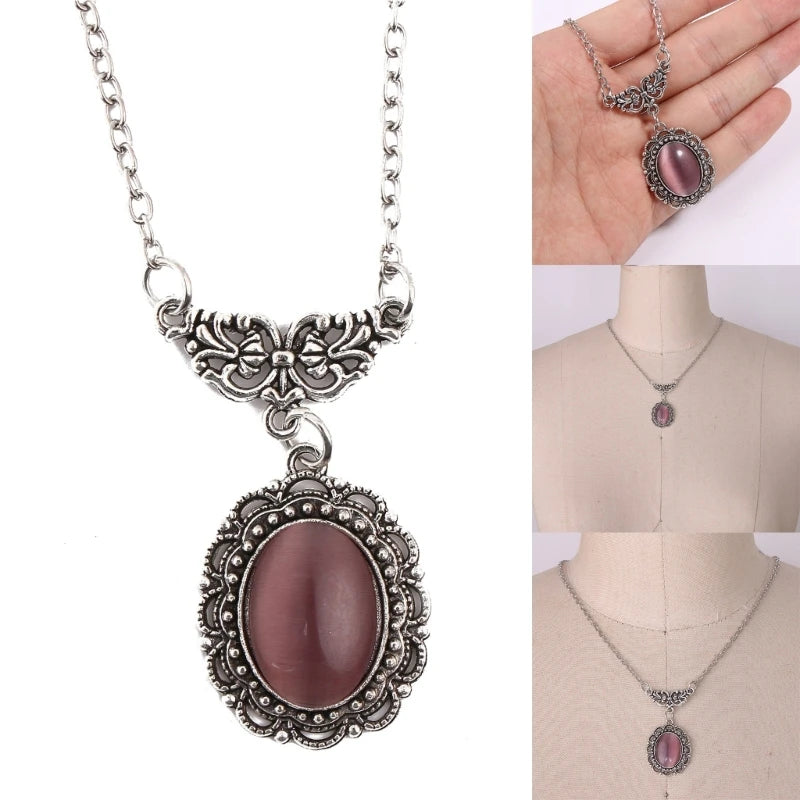 Vampire-Bat Purple Gemstone-Pendant Necklace Chunky Chain