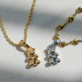 Colorful Resin Bear Rhinestones Pendant Necklace Plated Hip Hop Jewelry