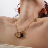 Colorful Resin Bear Rhinestones Pendant Necklace Plated Hip Hop Jewelry