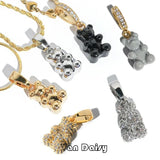 Colorful Resin Bear Rhinestones Pendant Necklace Plated Hip Hop Jewelry