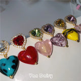 Colorful Heart Crystal Stud Earrings for Women