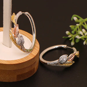 Vanifin Leaf Hoop Earrings Micro Paved Wedding Engagement Bridal Gift