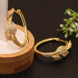 Vanifin Leaf Hoop Earrings Micro Paved Wedding Engagement Bridal Gift
