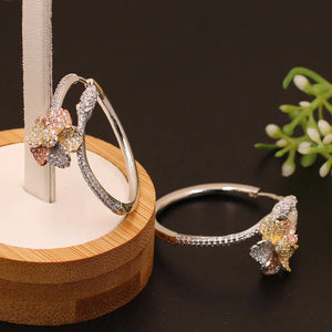 Vanifin Jewelry Flowers Hoop Earrings Micro Paved for Bridal