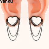 Vanku 2PCS Punk Heart Chain Ear Plugs Tunnels Gauges Body Piercing Jewelry