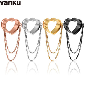 Vanku 2PCS Punk Heart Chain Ear Plugs Tunnels Gauges Body Piercing Jewelry