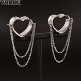 Vanku 2PCS Punk Heart Chain Ear Plugs Tunnels Gauges Body Piercing Jewelry