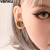 Vanku 2PCS Punk Heart Chain Ear Plugs Tunnels Gauges Body Piercing Jewelry