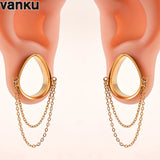 Vanku 2PCS Punk Heart Chain Ear Plugs Tunnels Gauges Body Piercing Jewelry