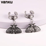 Vanku 2PCS Moth Saddle Ear Plugs Stainless Steel Gauges Tunnels