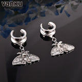 Vanku 2PCS Moth Saddle Ear Plugs Stainless Steel Gauges Tunnels