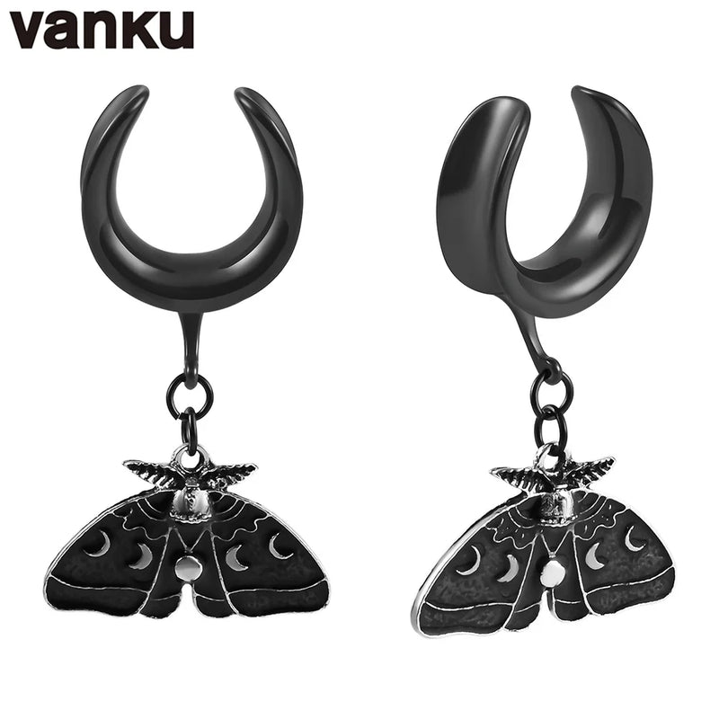 Vanku 2PCS Moth Saddle Ear Plugs Stainless Steel Gauges Tunnels