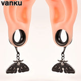 Vanku 2PCS Moth Saddle Ear Plugs Stainless Steel Gauges Tunnels