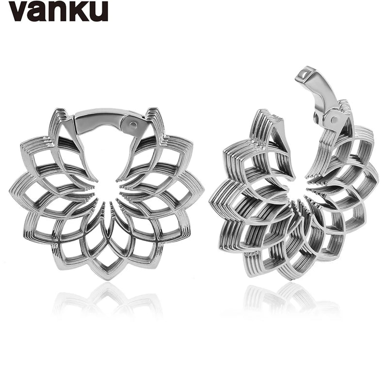 Vanku Stainless Steel Flower Ear Weight Plug Body Piercing Jewelry
