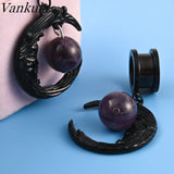 Vankula 2PC Moon Dangle Ear Gauges Stainless Steel Ear Plugs