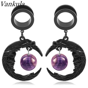 Vankula 2PC Moon Dangle Ear Gauges Stainless Steel Ear Plugs
