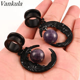 Vankula 2PC Moon Dangle Ear Gauges Stainless Steel Ear Plugs