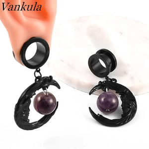 Vankula 2PC Moon Dangle Ear Gauges Stainless Steel Ear Plugs