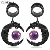 Vankula 2PC Moon Dangle Ear Gauges Stainless Steel Ear Plugs