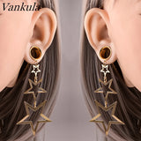Stainless Steel Star Dangle Ear Plugs Gauges Stretcher 2g 0g Piercing