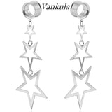 Stainless Steel Star Dangle Ear Plugs Gauges Stretcher 2g 0g Piercing