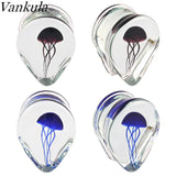 Vankula Glass Jellyfish Ear Gauges Tunnels Plugs Stretcher Earrings