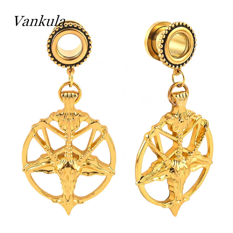 Vankula 2PCS Ear Plugs Tunnels Dangle Earrings Stainless Steel Gauges Expander