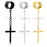 Vankula Cross Dangle Ear Plugs 316L Stainless Steel Hanger Gauges Metal Earrings
