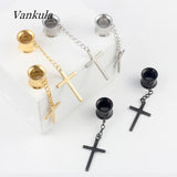 Vankula Cross Dangle Ear Plugs 316L Stainless Steel Hanger Gauges Metal Earrings